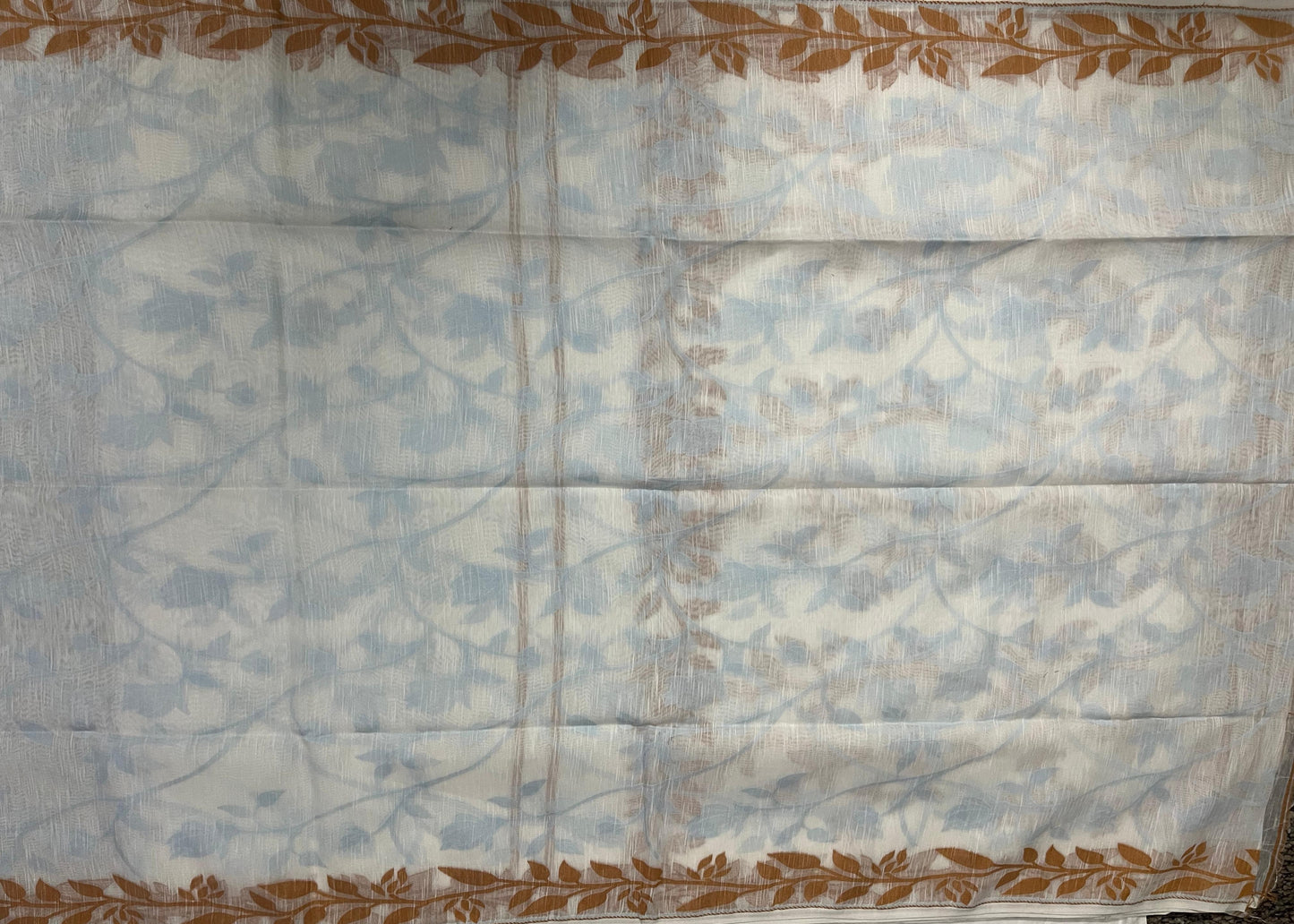 Dhaka Cotton Jamdani in White with Beige & Blue Floral Weave