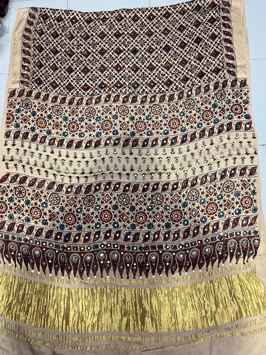 Ajrak Mirror Work-Beige