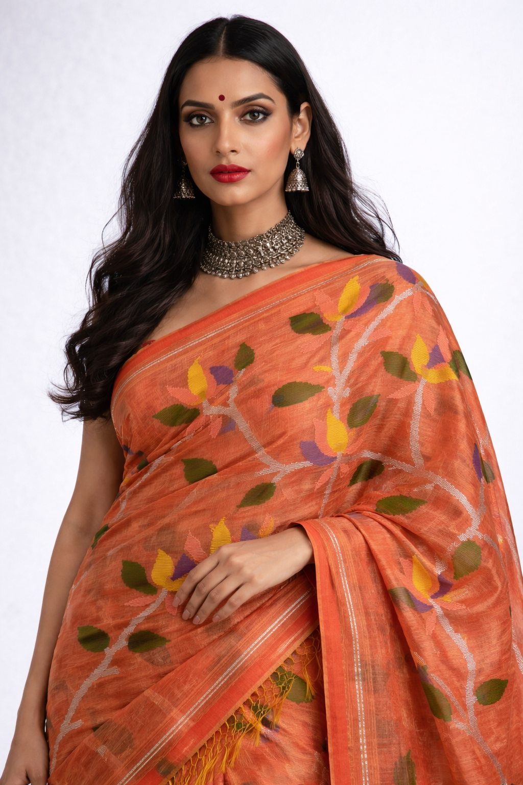 Dhaka Muslin Silk Jamdani Saree - Soft Peach with Elegant Woven Motifs