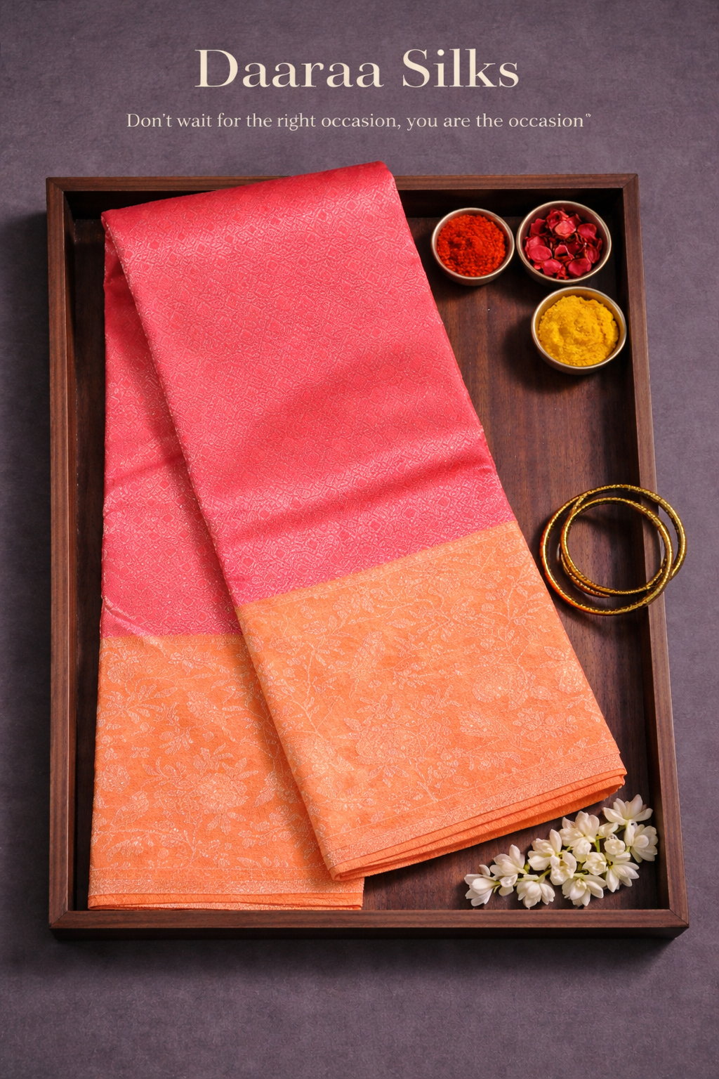 Brocade Silk-Body Pink- Border Orange-Peach Gold