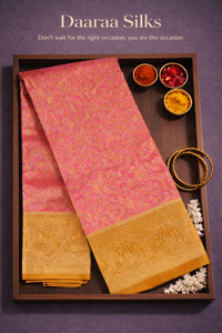 Kanchi Brocade Silk Saree – Rose Pink Body with Antique Gold Border