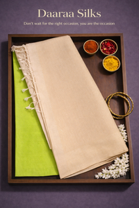 Kanchi Soft Silk Saree – Lime Green Body with Soft Beige Border
