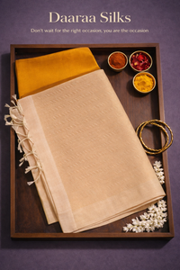 Kanchi Soft Silk Saree – Mustard Yellow Body with Beige Pallu