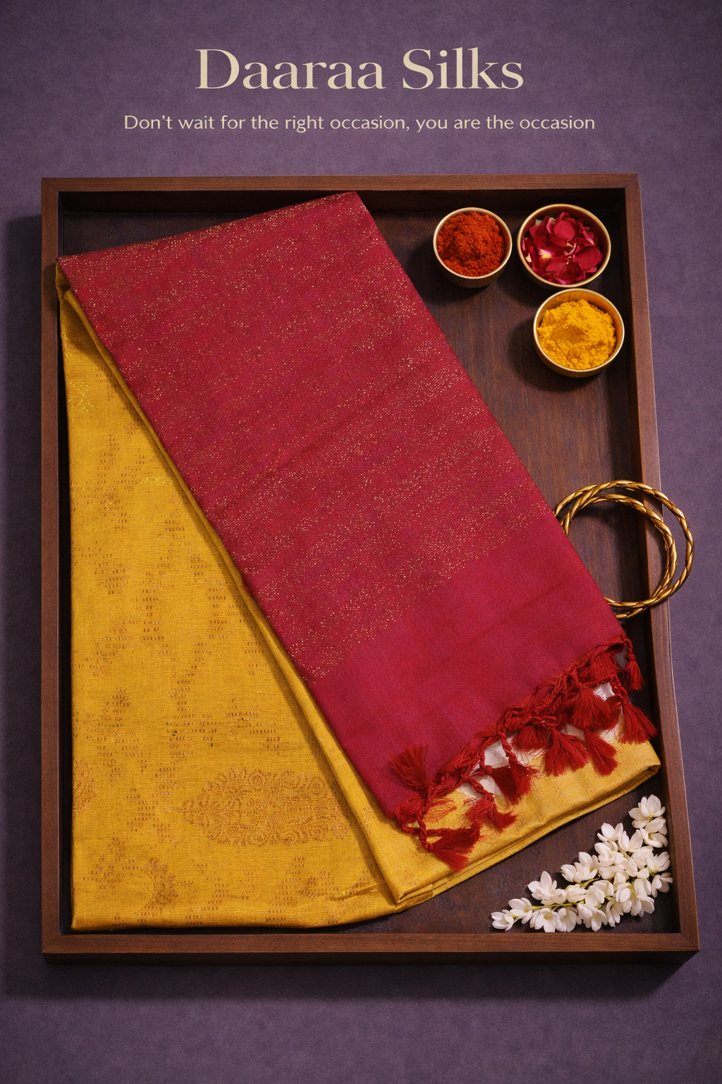 Soft Silk-Body-Mustard yellow-Pallu Megenta