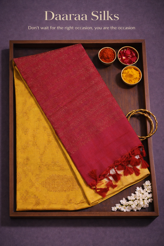 Soft Silk-Body-Mustard yellow-Pallu Megenta