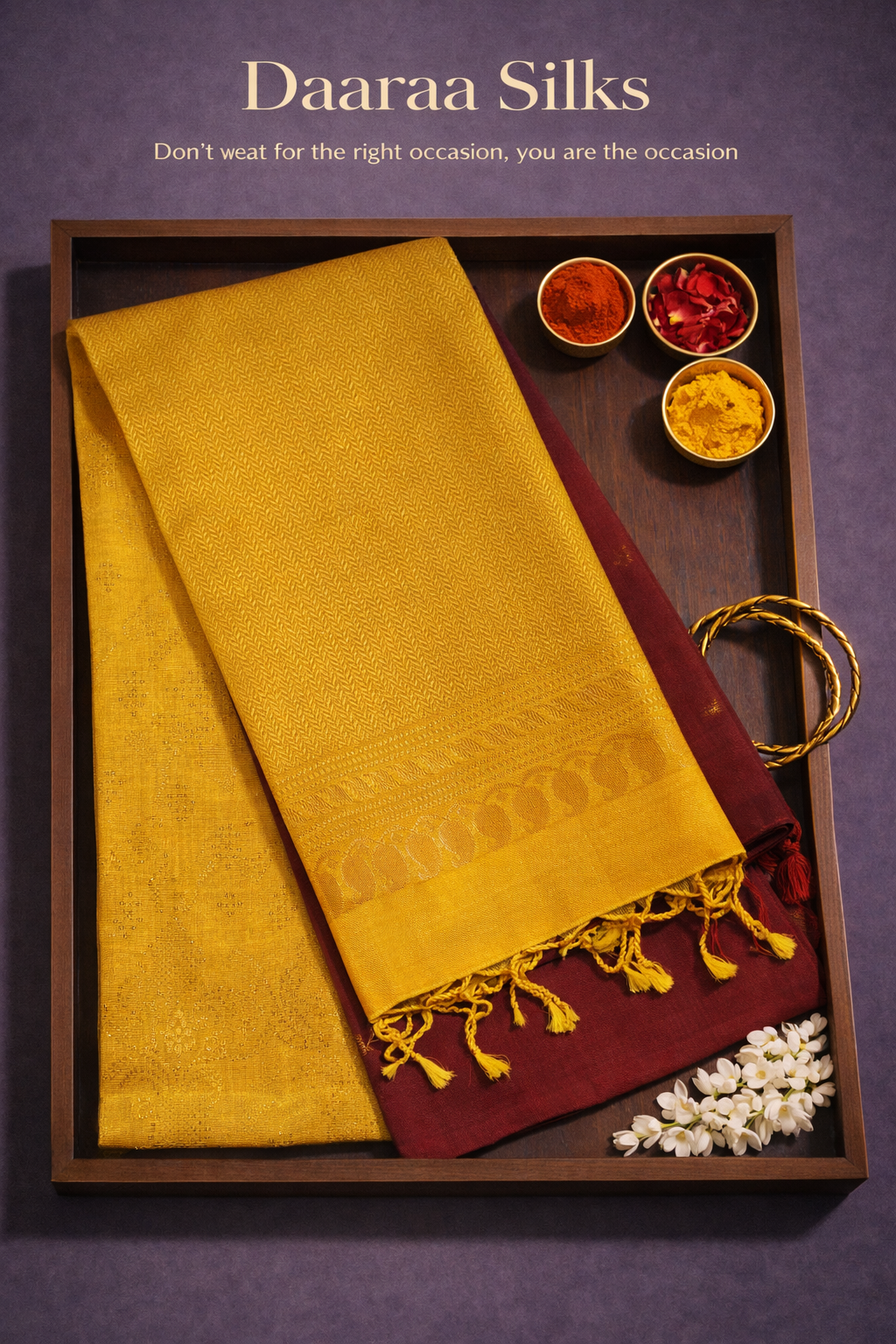 Soft Silk-Body-Deep Maroon-Border-Mustard yellow