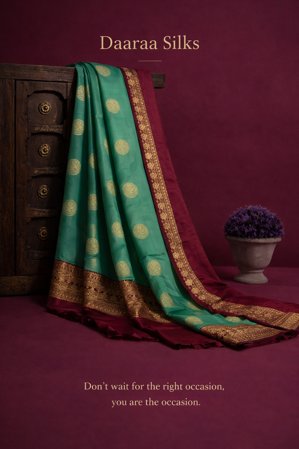 Kanchi Silk-Body-Sea Green-Border-Deep Maaron