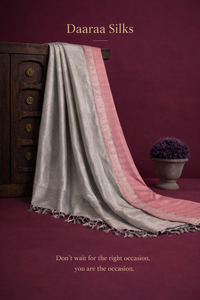Kanchi Soft Silk Saree – Pink Body with Soft Silver Grey Pallu