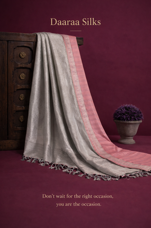 Soft Silk-Body-Pink-Pallu Soft Silver Grey