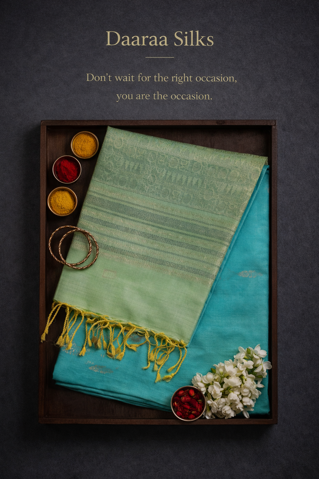 Kanchi Soft Silk Saree – Teal Blue Body with Olive Green Border