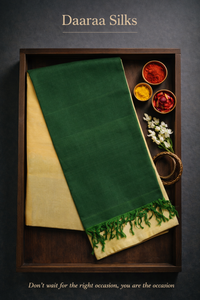 Kanchi Soft Silk Saree – Pale Gold Body with Emerald Green Pallu