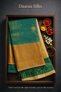 Kanchi Soft Silk Saree – Emerald Green Body with Gold Border