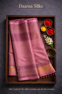 Kanchi Soft Silk Saree – Dusty Lavender Purple with Jacquard-Woven Floral Jaal