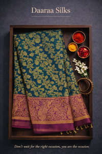 Kanchi Soft Silk Saree – Teal Peacock Blue Body with Deep Wine Border