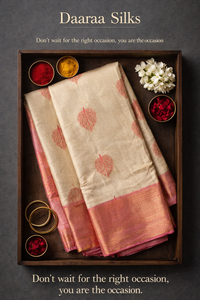Kanchi Soft Silk Saree – Soft Champagne Gold with Rose Pink Border & Gold Zari