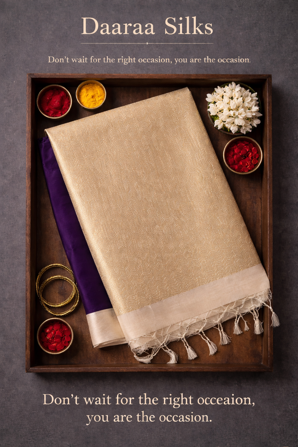 Soft Silk-Body-Deep Royal Purple-Border-Champagne Beige