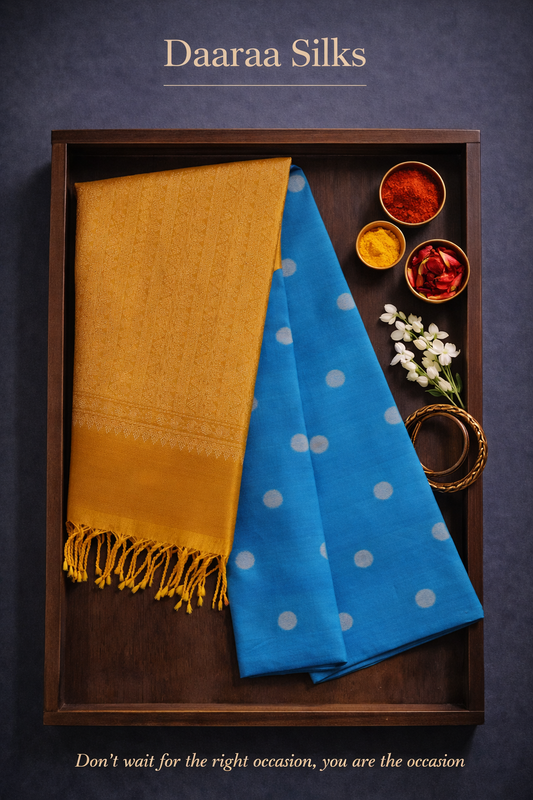 Soft Silk-Turquoise Blue with Mustard Border