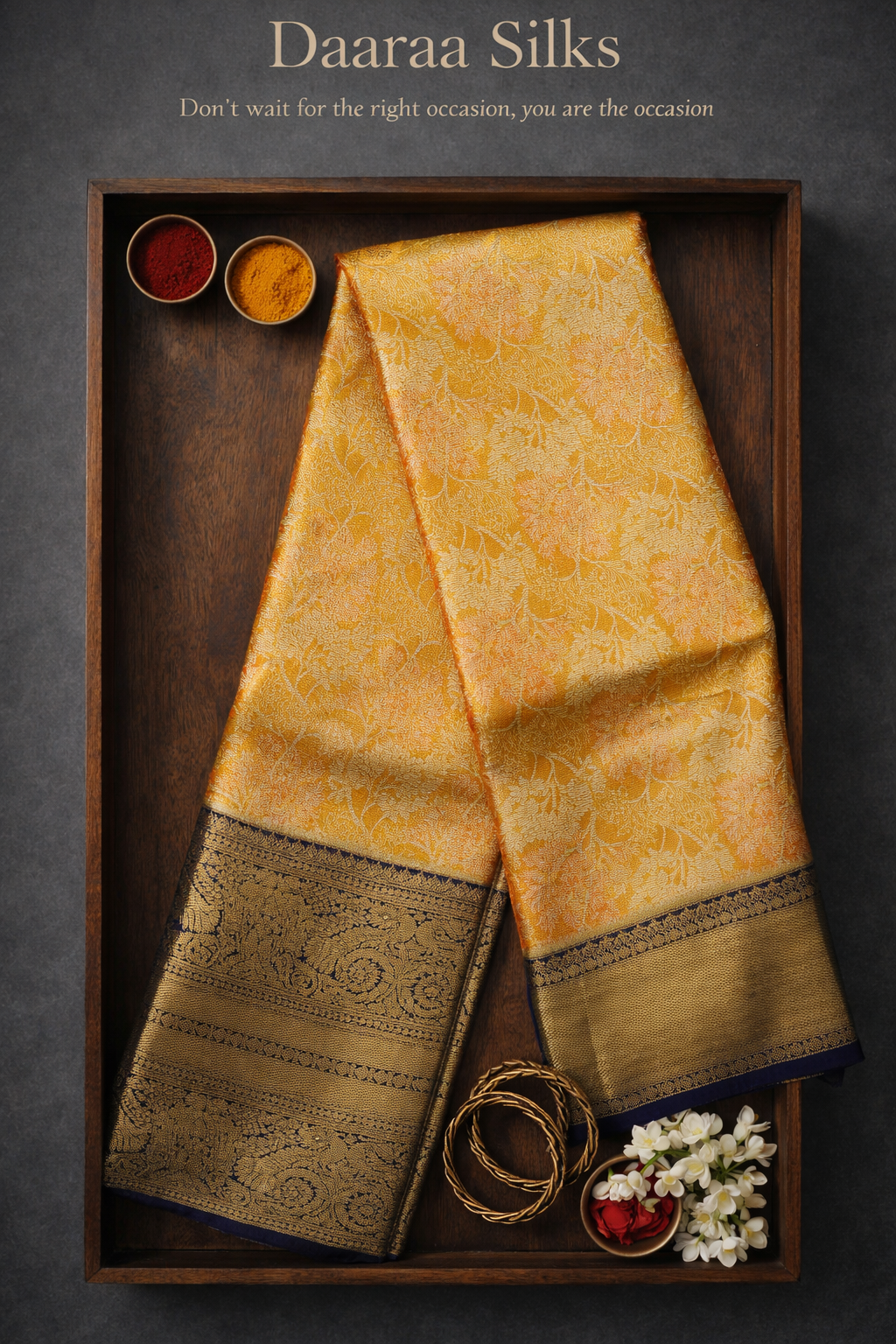 Kanchi Silk -Body-Mustard–gold with honey and amber undertones-dense jacquard weave