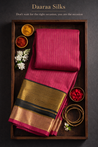 Kanchi Soft Silk Saree – Rani Pink Body with Antique Gold Zari & Dark Bottle Green Border