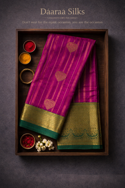 Kanchi Silk -Body-Deep Magenta-Border-Bottle Green