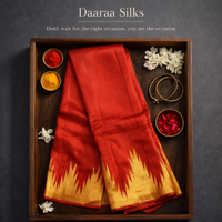 Kanchi Temple Border Silk Saree – Brick Red Body with Temple Gold Border