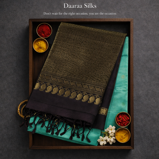 Soft Silk-Body-Turquoise Blue-Border and Pallu-Dark Blue