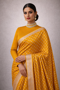 Banarasi Saree – Mustard Yellow with Small Silver Butta Motifs
