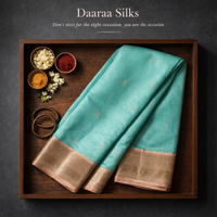Kanchi Soft Silk Saree – Soft Aqua Body with Rich Antique Gold Zari Border