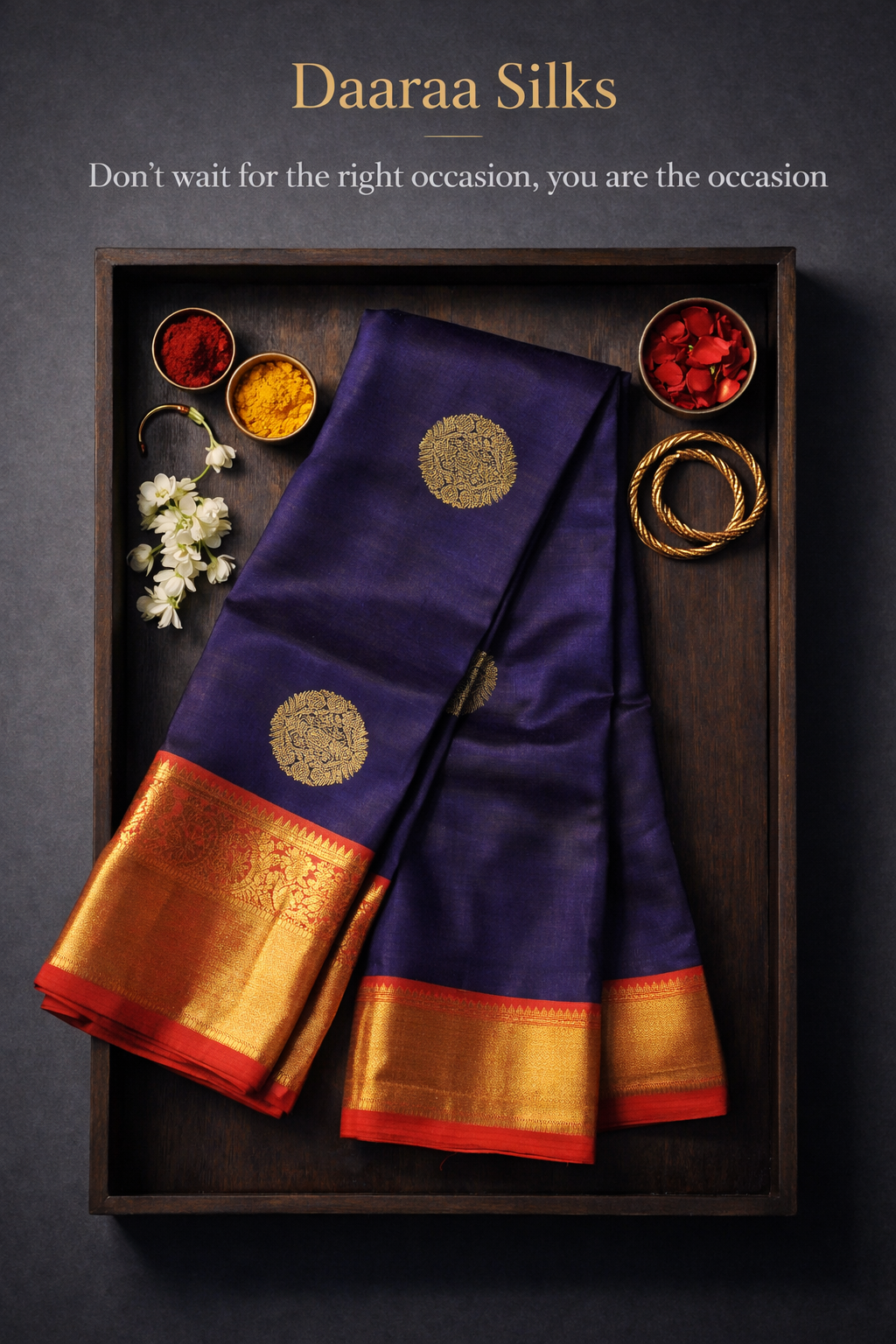Kanchi Soft Silk Saree – Royal Navy Blue with Rich Gold Zari Border & Vermilion Red Selvedge
