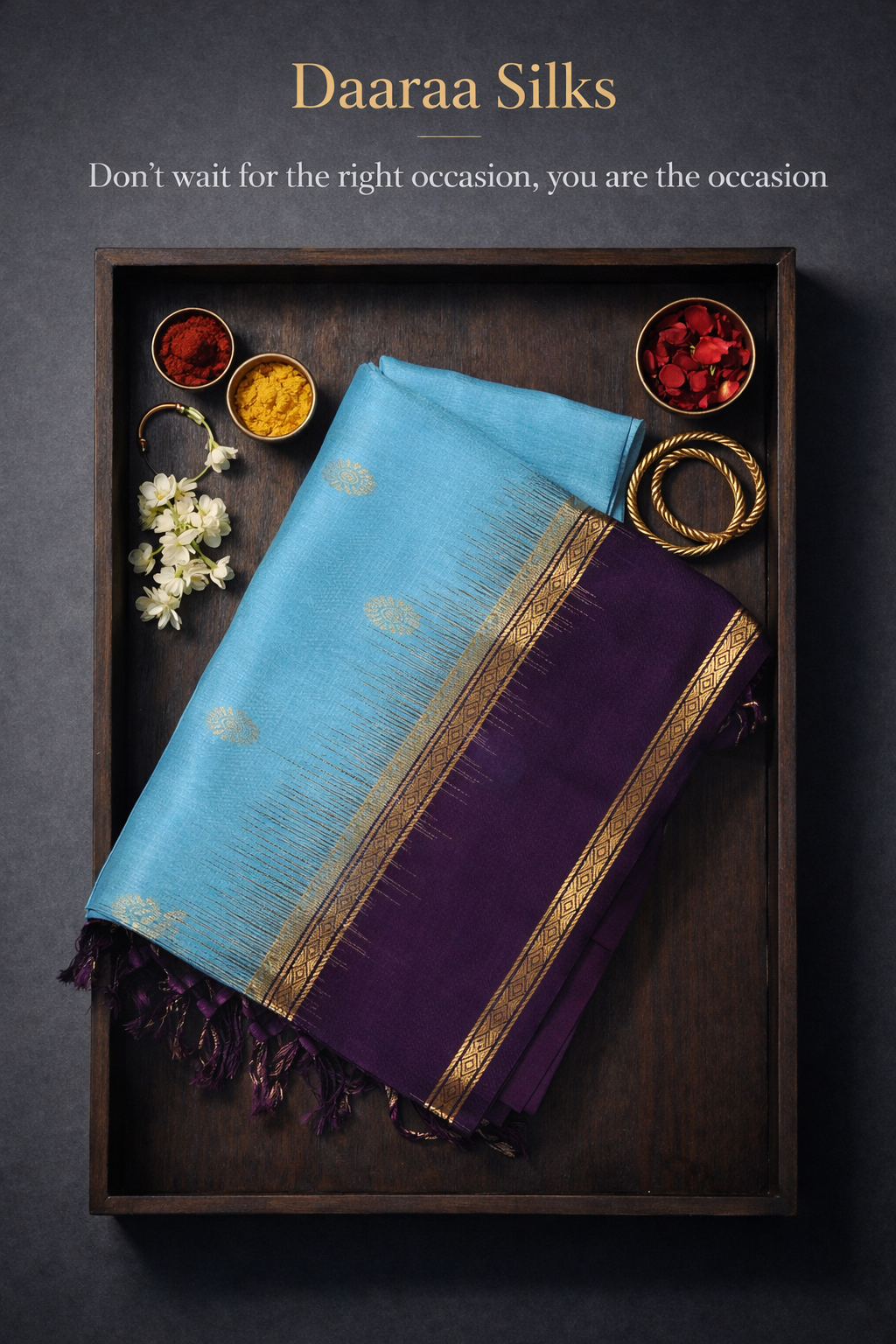 Soft Silk- Body-Turquoise Blue-Border-Deep purple