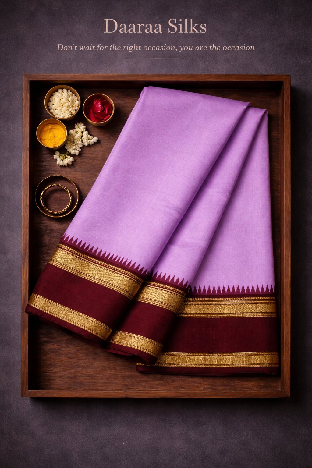 Kanchi Silk-Body-lilac purple-Border-bentex - Deep wine maroon- Traditional temple-style border