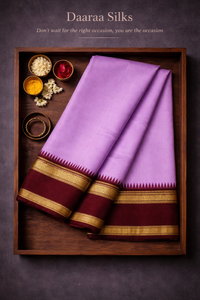 Kanchi Soft Silk Saree – Lilac Purple with Deep Wine Maroon Temple-Style Border