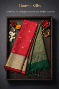Kanchi Soft Silk Saree – Deep Rani Red Body with Bottle Green Border & Pallu