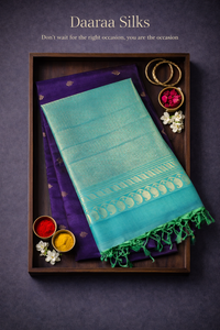 Kanchi Soft Silk Saree – Deep Royal Purple Body with Rich Teal Border & Pallu