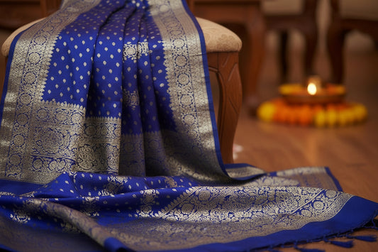 Banarasi sarees -Jangla Ada-Royal Blue