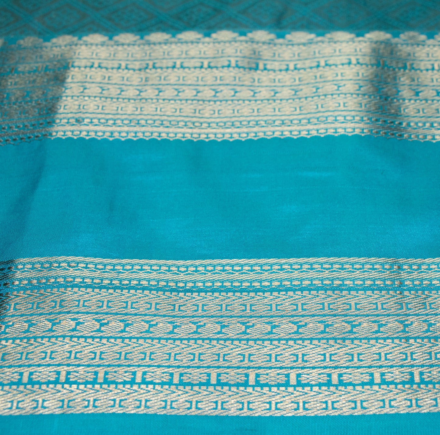 Kanchi Silk-Body-Dark Navy Blue, Border-Teal/Sea green