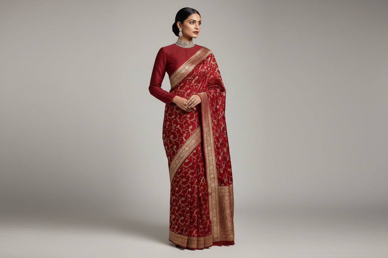 Banarasi Saree-Blood Red- Jangla Kathan