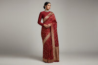 Banarasi Saree – Blood Red with Jangla Kathan Weave