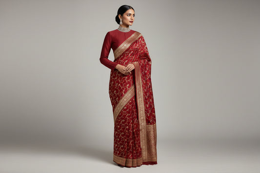 Banarasi Saree-Blood Red- Jangla Kathan