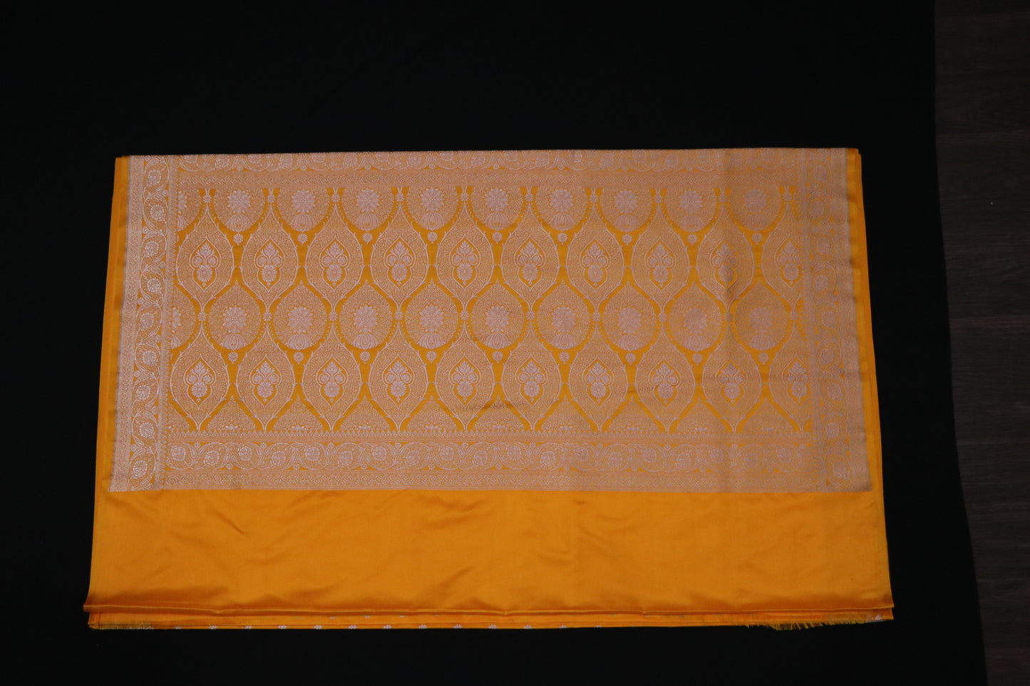 Banarasi Saree-Mustard yellow small silver Buttas
