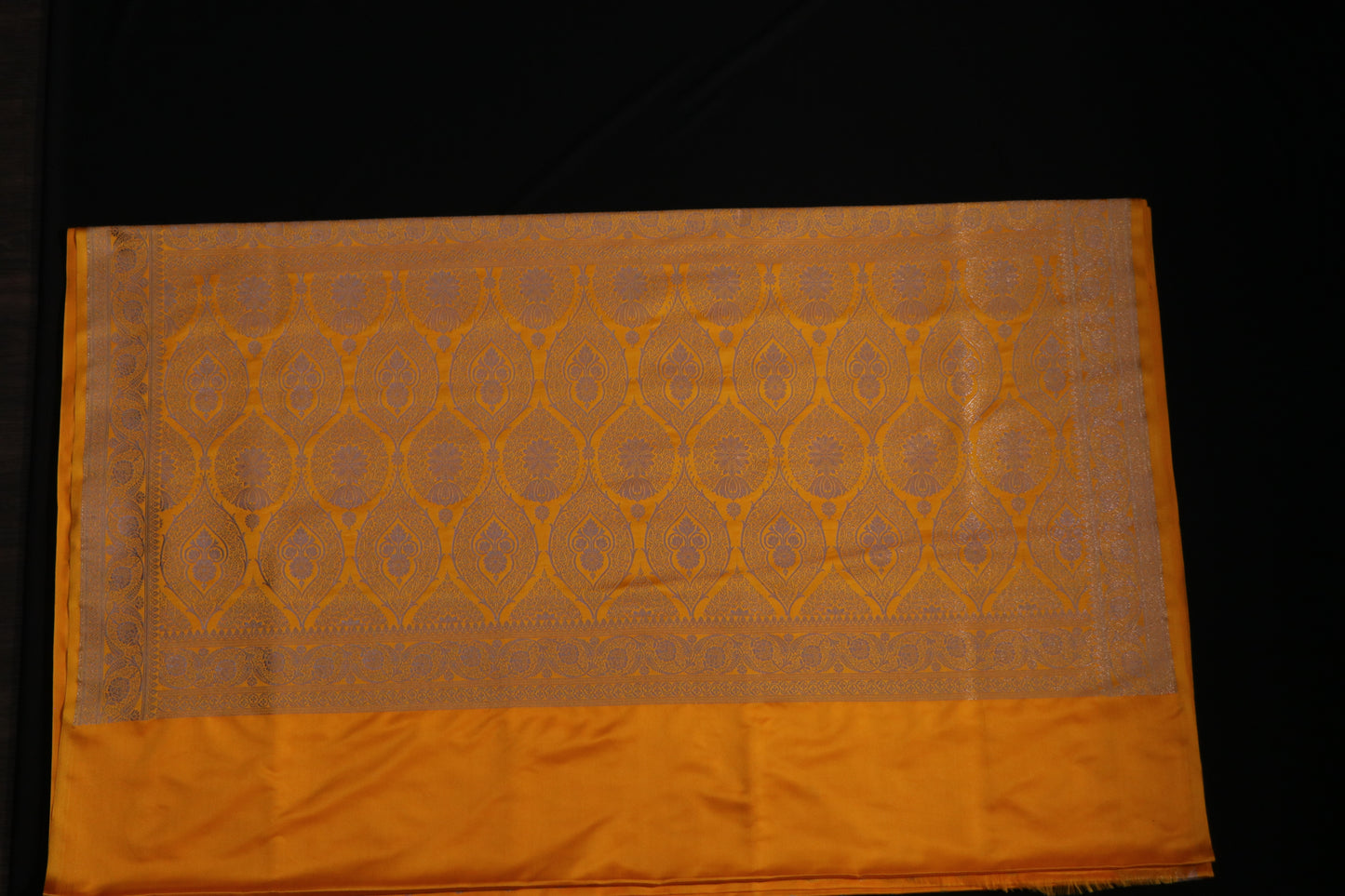 Banarasi Saree-Mustard yellow small silver Buttas