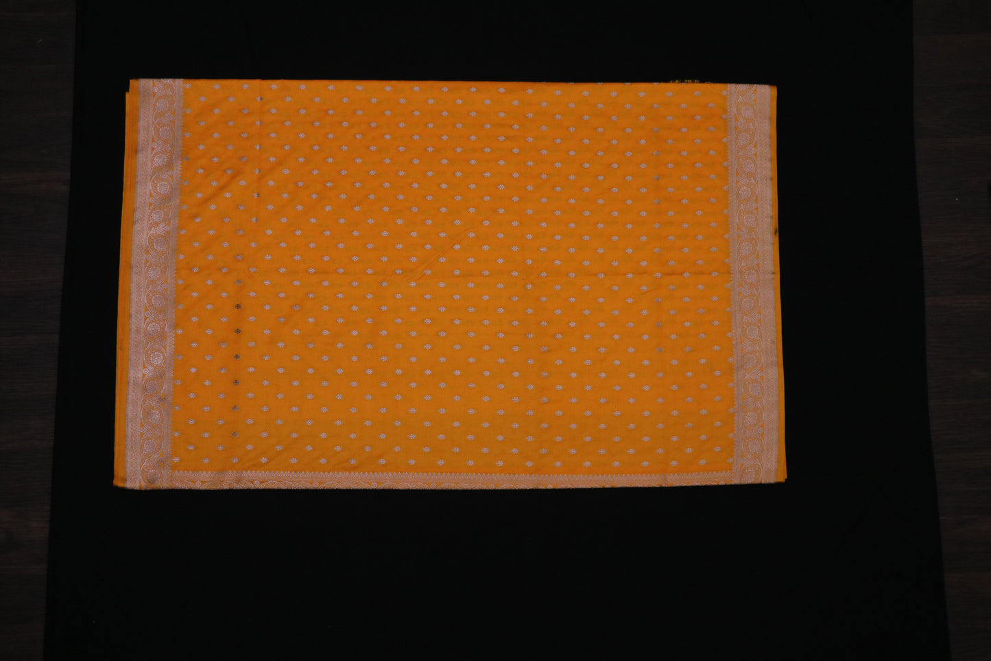 Banarasi Saree-Mustard yellow small silver Buttas