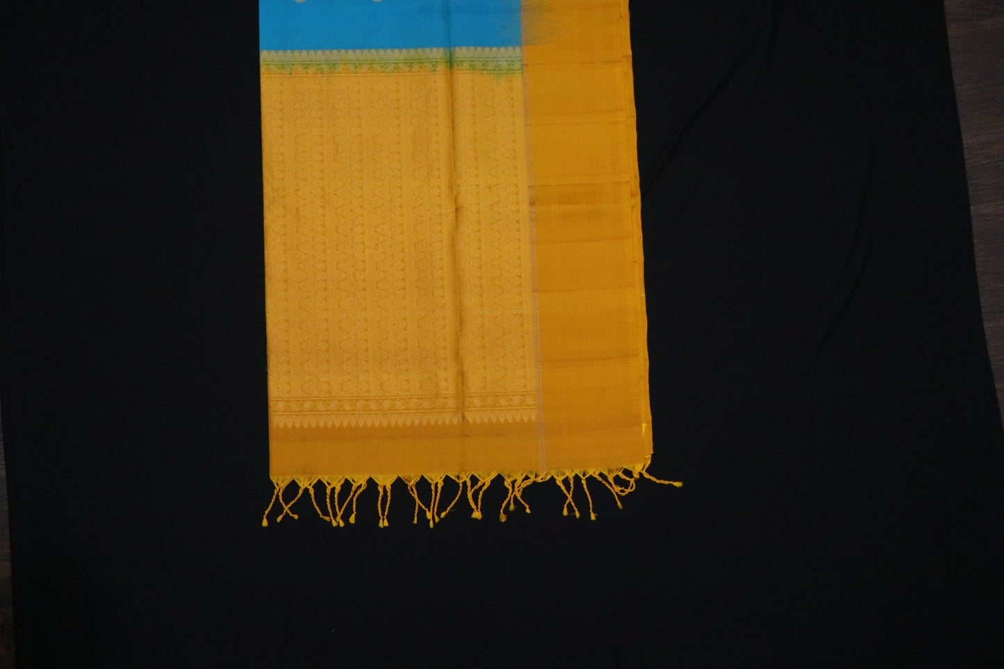 Kanchi Soft Silk Saree – Turquoise Blue with Mustard Border
