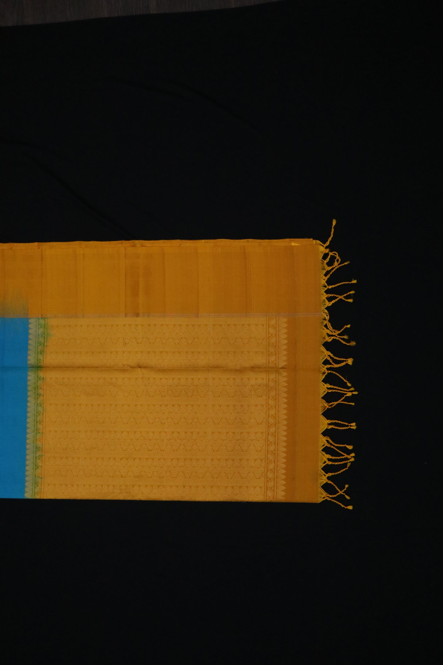Kanchi Soft Silk Saree – Turquoise Blue with Mustard Border