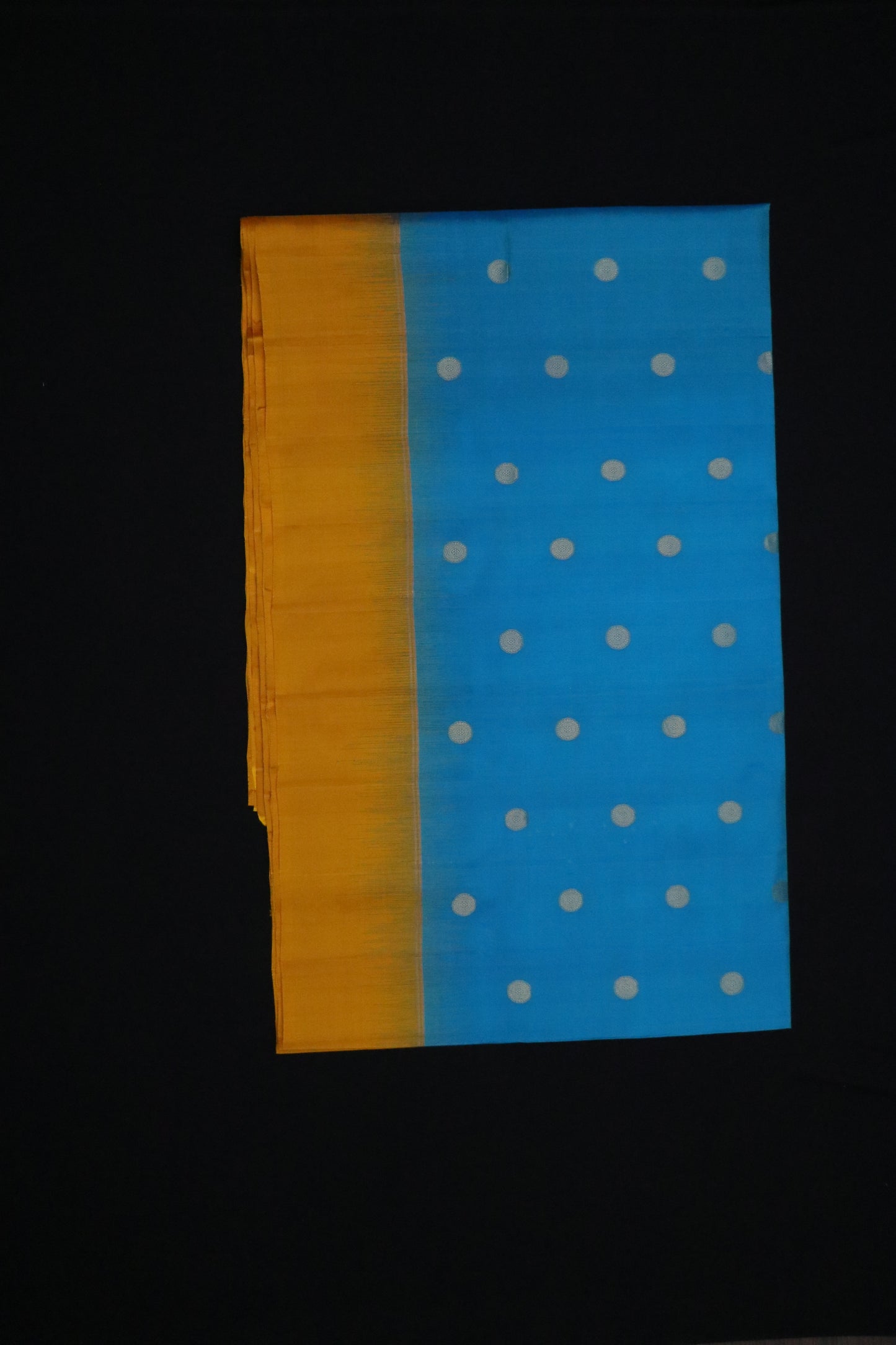 Kanchi Soft Silk Saree – Turquoise Blue with Mustard Border