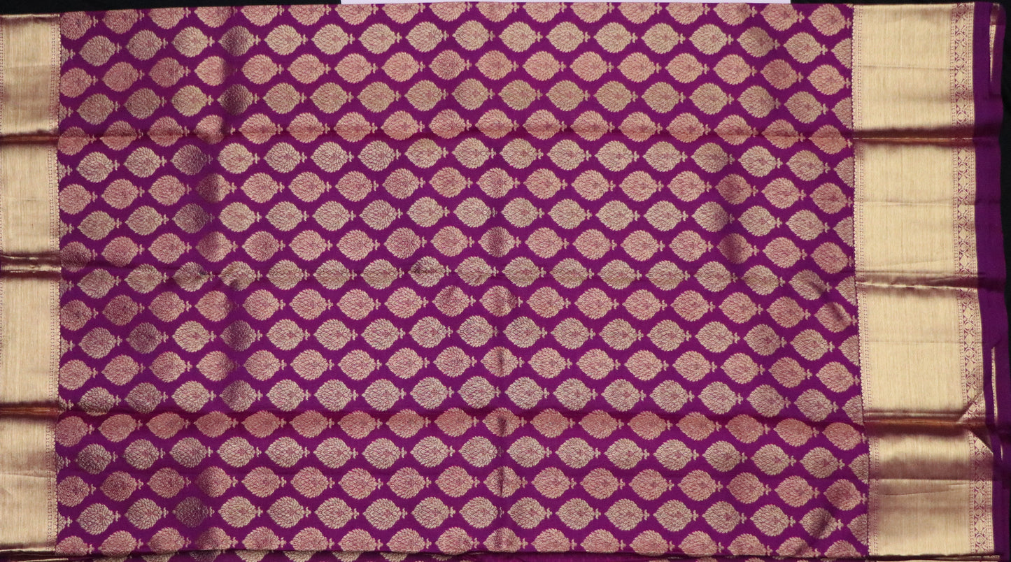 Kanchi Silk-jacquard-woven buttas-Deep wine purple-Antique gold zari
