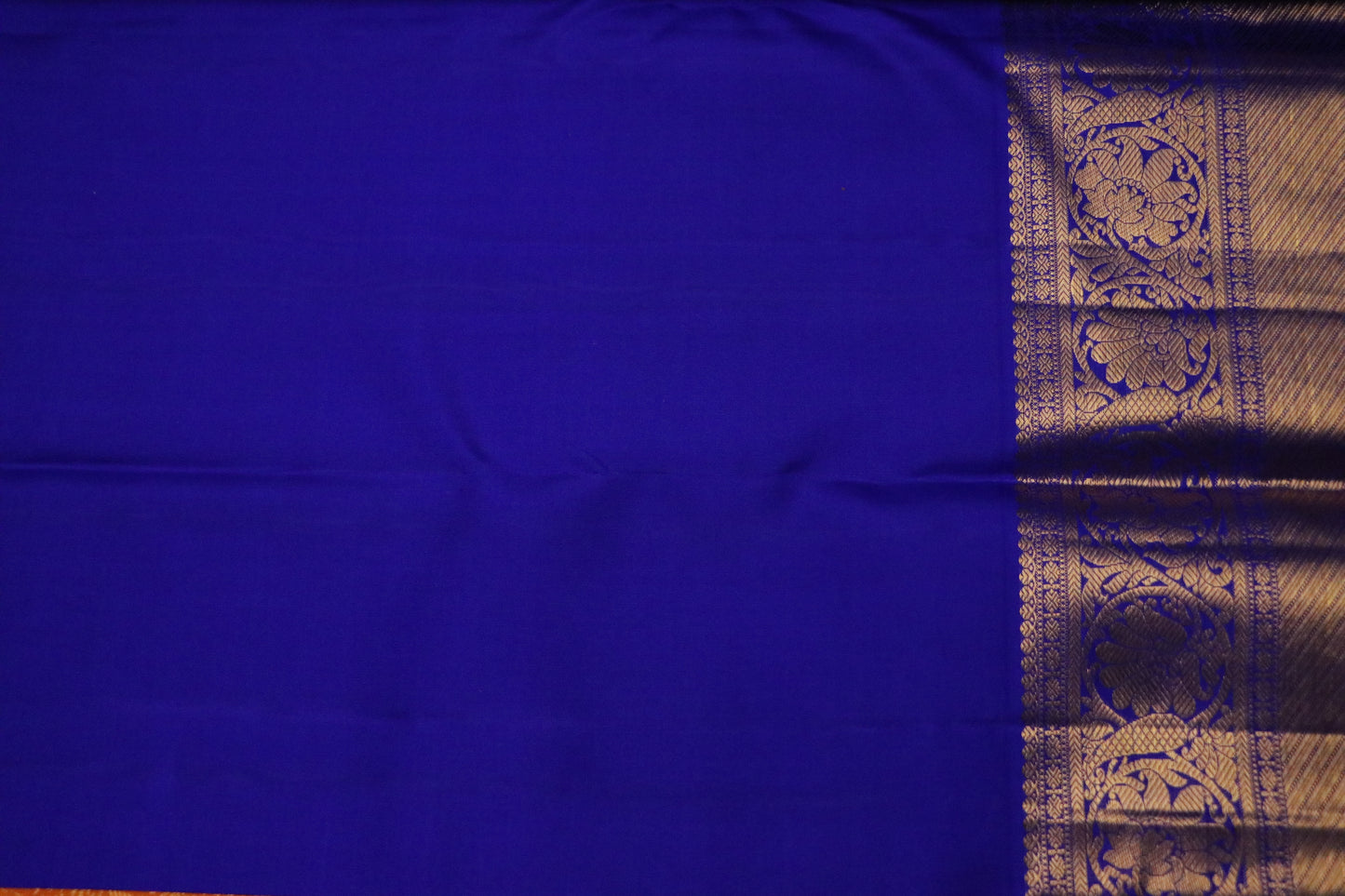 Kanchi Silk-jacquard floral jaal-Rich marigold orange with Royal cobalt blue border and pallu