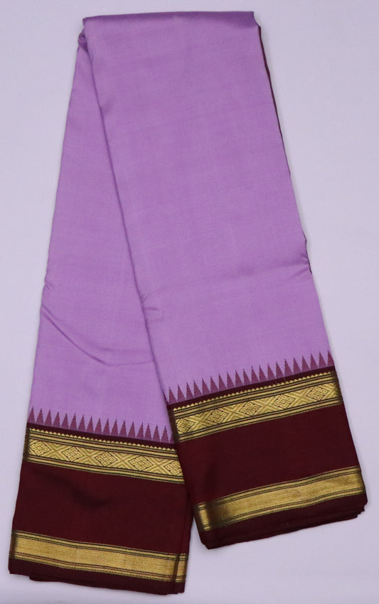 Kanchi Silk-Body-lilac purple-Border-bentex - Deep wine maroon- Traditional temple-style border