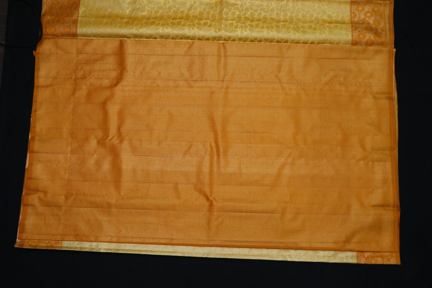 Kanchi Silk-Body-Pale Butter-cream-Border-Mustard gold -Floral Butta