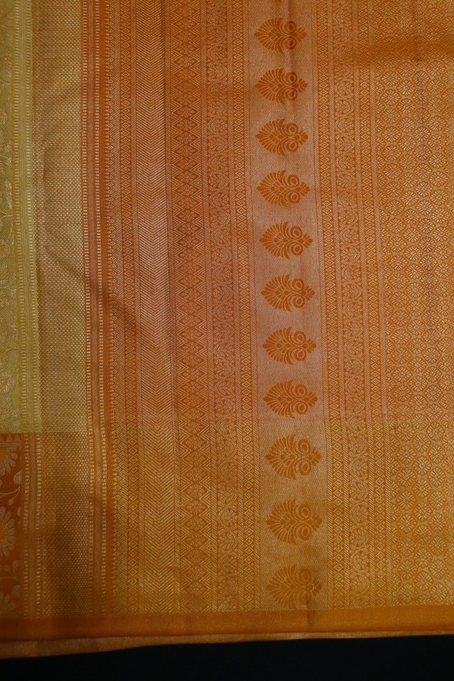 Kanchi Silk-Body-Pale Butter-cream-Border-Mustard gold -Floral Butta
